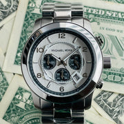  Shop Authentic Michael Kors Runway Chronograph Silver Dial Silver Steel Strap Watch for Men - MK8060 - Luxxuri