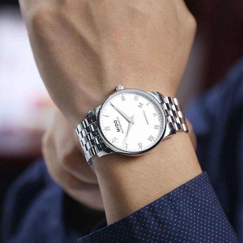  Shop Authentic Mido Baroncelli II Automatic White Dial Silver Steel Strap Watch For Men - M8600.4.26.1 - Luxxuri