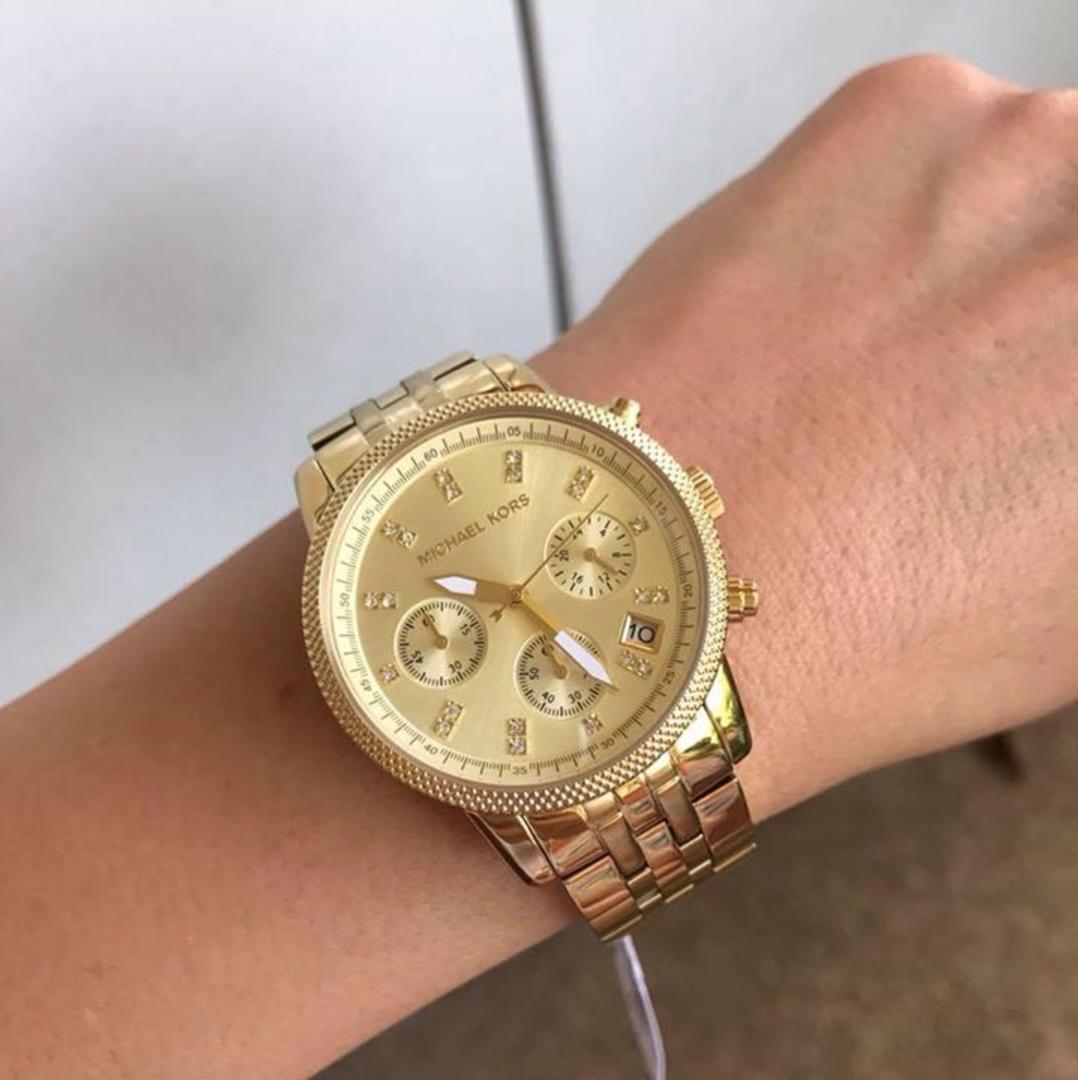  Shop Authentic Michael Kors Ritz Chronograph Gold Dial Gold Steel Strap Watch for Women - MK5676 - Luxxuri