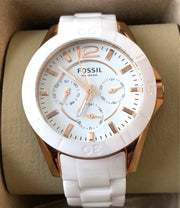  Shop Authentic Fossil Ceramic Multifunction White Dial White Steel Strap Watch for Women - CE1006 - Luxxuri