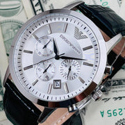  Shop Authentic Emporio Armani Classic Chronograph Silver Dial Black Leather Strap Watch For Men - AR2432 - Luxxuri