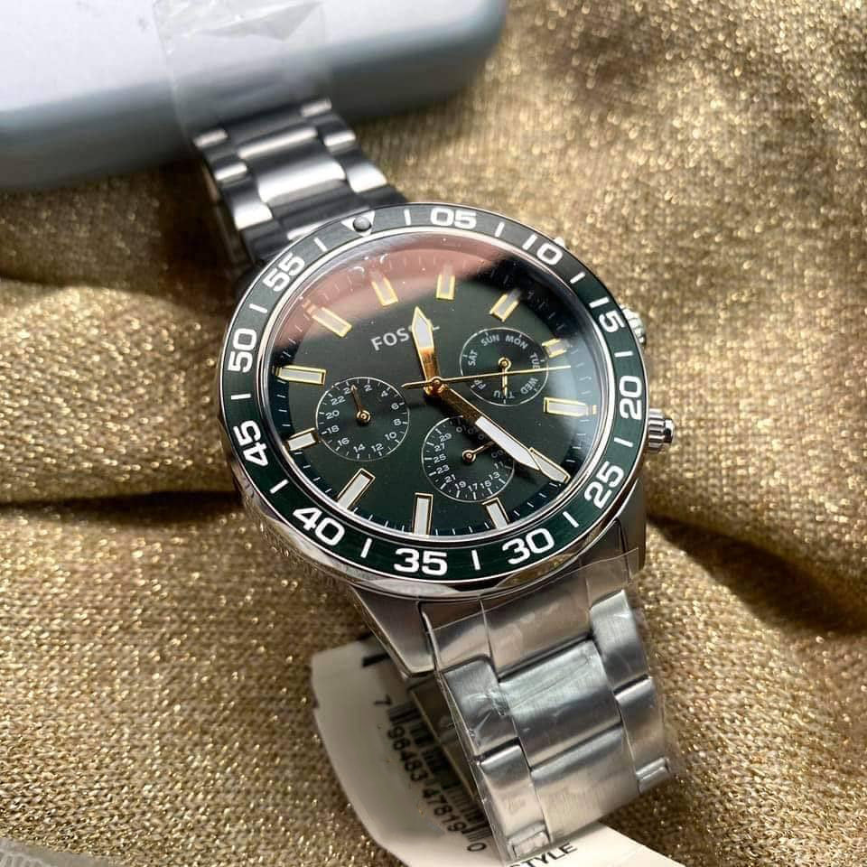  Shop Authentic Fossil Bannon Chronograph Green Dial Silver Steel Strap Watch for Men - BQ2492 - Luxxuri