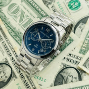  Shop Authentic Michael Kors Hunger Stop 100 Series Navy Blue Dial Silver Steel Strap Watch for Women - MK5814 - Luxxuri