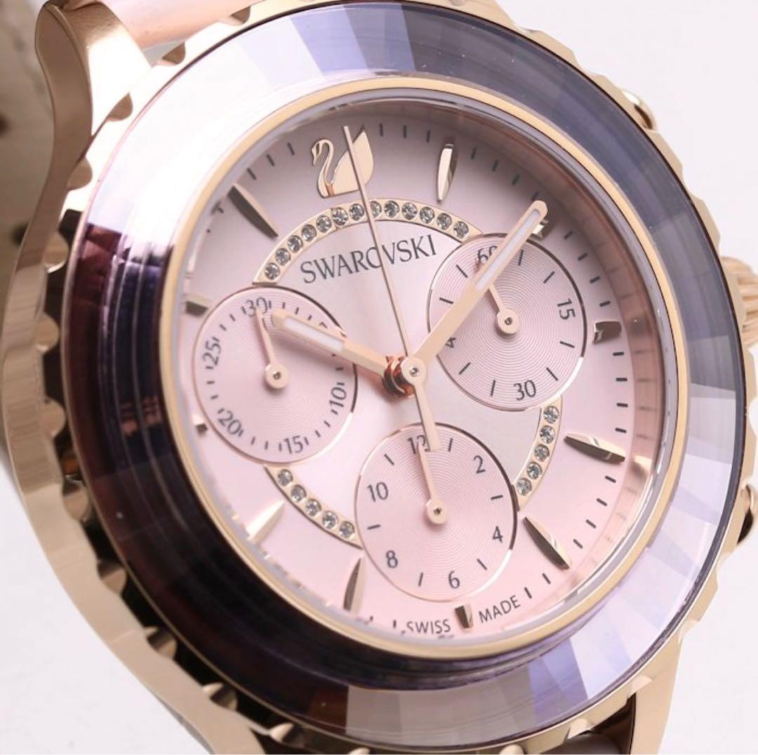  Shop Authentic Swarovski Octea Lux Chrono Pink Dial Pink Leather Strap Watch for Women - 5452501 - Luxxuri