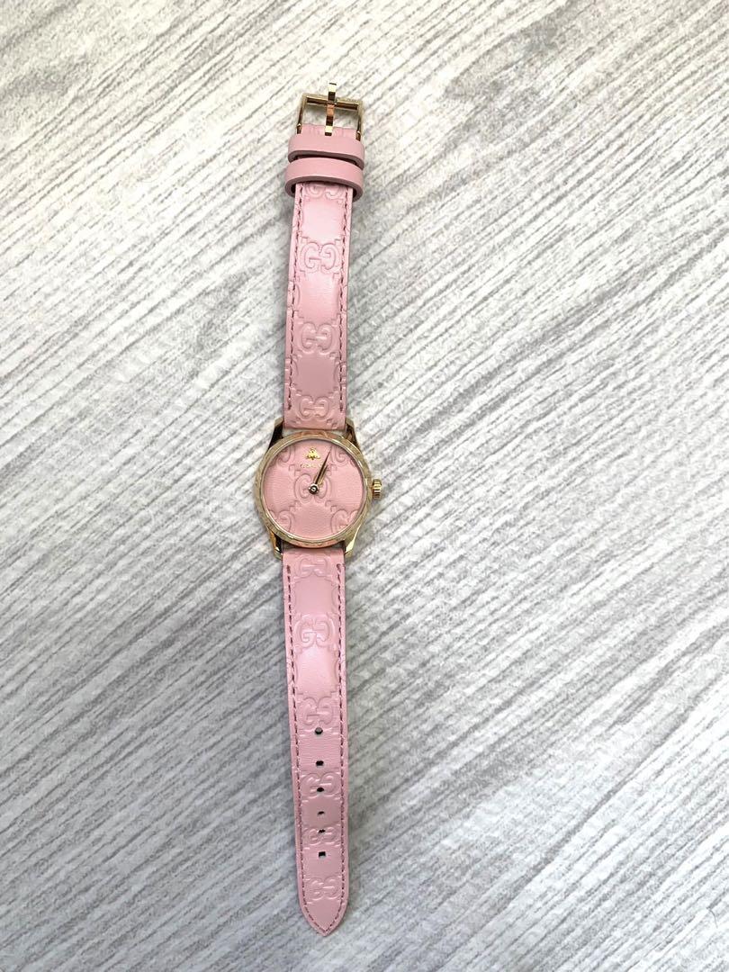  Shop Authentic Gucci G Timeless Quartz Pink Dial Pink Leather Strap Watch For Women - YA1265005 - Luxxuri