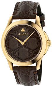  Shop Authentic Gucci G Timeless Quartz Brown Dial Brown Leather Strap Watch for Men - YA1264035 - Luxxuri