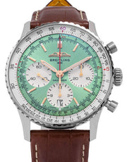  Shop Authentic Breitling Navitimer B01 Chronograph 41 Green Dial Brown Leather Strap Watch for Men - AB0139211L1P1 - Luxxuri
