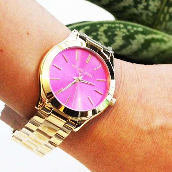  Shop Authentic Michael Kors Slim Runway Pink Dial Rose Gold Steel Strap Watch for Women - MK3264 - Luxxuri