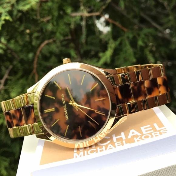  Shop Authentic Michael Kors Slim Runway Tortoise Shell Dial Two Tone Steel Strap Watch for Women - MK4284 - Luxxuri
