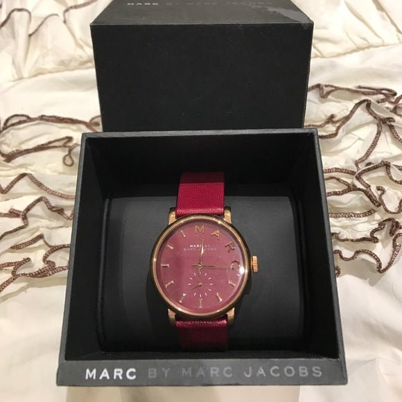  Shop Authentic Marc Jacobs Baker Maroon Dial Maroon Leather Strap Watch for Women - MBM1267 - Luxxuri