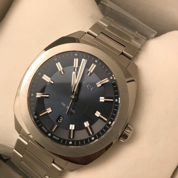  Shop Authentic Gucci GG2570 Quartz Blue Dial Silver Steel Strap Watch For Men - YA142303 - Luxxuri