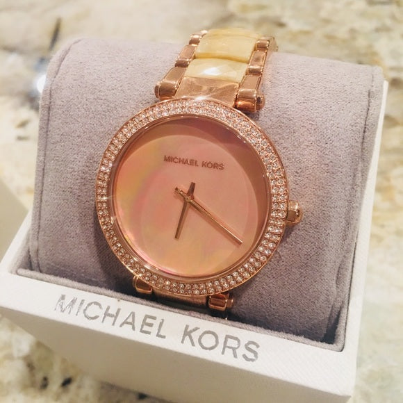  Shop Authentic Michael Kors Parker Mother of Pearl Pink Dial Two Tone Steel Strap Watch for Women - MK6492 - Luxxuri