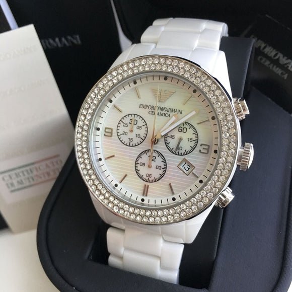  Shop Authentic Emporio Armani Ceramica Chronograph White Dial White Ceramic Strap Watch For Women - AR1456 - Luxxuri