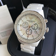  Shop Authentic Emporio Armani Ceramica Chronograph White Dial White Ceramic Strap Watch For Women - AR1456 - Luxxuri