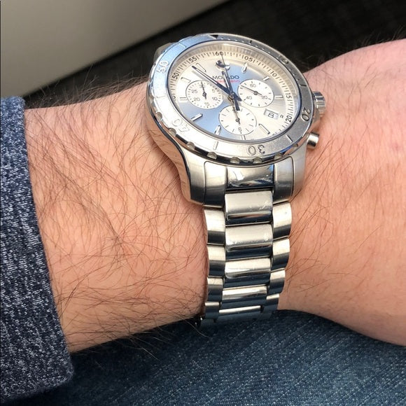 Shop Authentic Movado Series 800 Chronograph Silver Dial Silver Steel Strap Watch For Men - 2600111 - Luxxuri