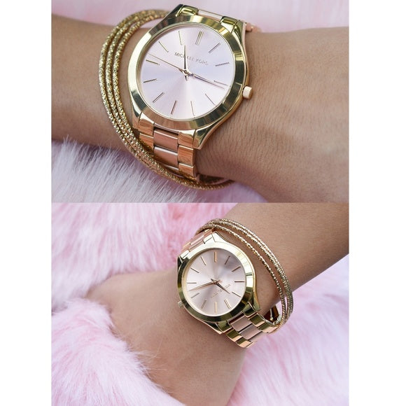  Shop Authentic Michael Kors Slim Runway Pink Dial Two Tone Steel Strap Watch for Women - MK3493 - Luxxuri