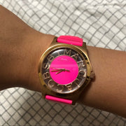  Shop Authentic Marc Jacobs Henry Skeleton Pink Dial Pink Leather Strap Watch for Women - MBM1243 - Luxxuri