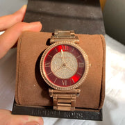  Shop Authentic Michael Kors Caitlin Red Dial Rose Gold Stainless Steel Strap Watch for Women - MK3377 - Luxxuri