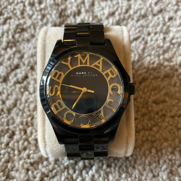  Shop Authentic Marc Jacobs Henry Transparent Black Dial Black Steel Strap Watch for Women - MBM3255 - Luxxuri