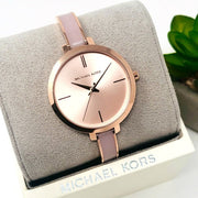  Shop Authentic Michael Kors Jaryn Analog Gold Dial Pink Steel Strap Watch For Women - MK4343 - Luxxuri