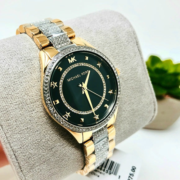  Shop Authentic Michael Kors Lauryn Crystal Pave Black Dial Two Tone Steel Strap Watch For Women - MK4403 - Luxxuri