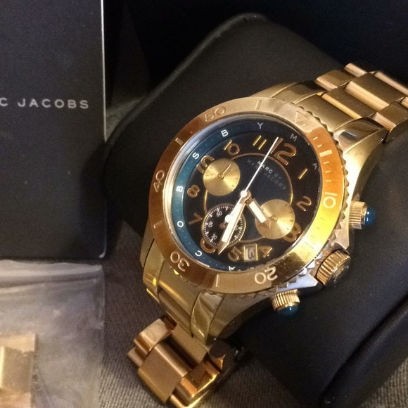  Shop Authentic Marc Jacobs Rock Chronograph Green Dial Gold Steel Strap Watch for Women - MBM3252 - Luxxuri