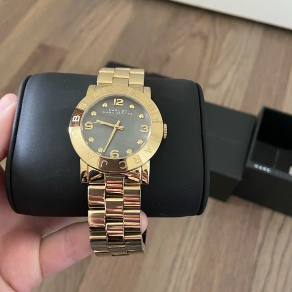  Shop Authentic Marc Jacobs Amy Black Dial Gold Steel Strap Watch for Women - MBM3273 - Luxxuri