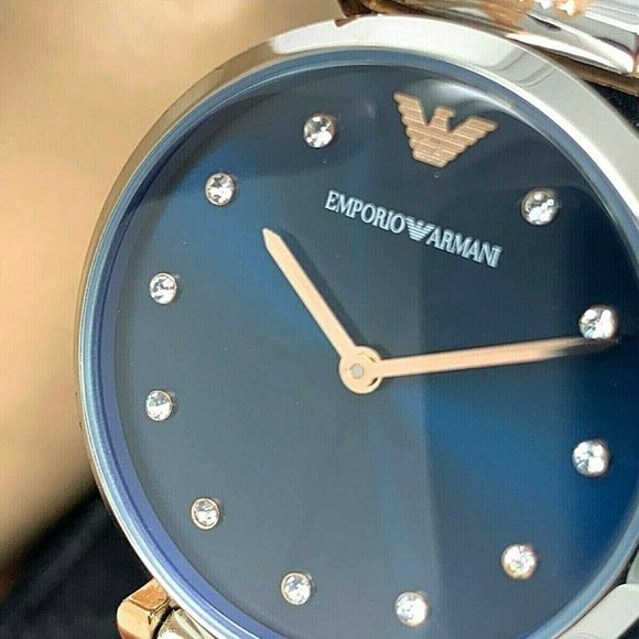  Shop Authentic Emporio Armani Gianni T Bar Analog Blue Dial Black Leather Strap Watch For Women - AR1989 - Luxxuri