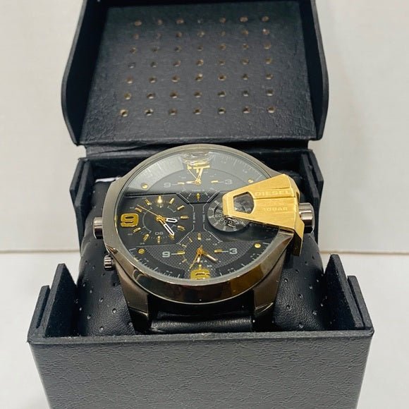  Shop Authentic Diesel Uber Chief Two Hand Black Dial Black Leather Strap Watch For Men - DZ7377 - Luxxuri