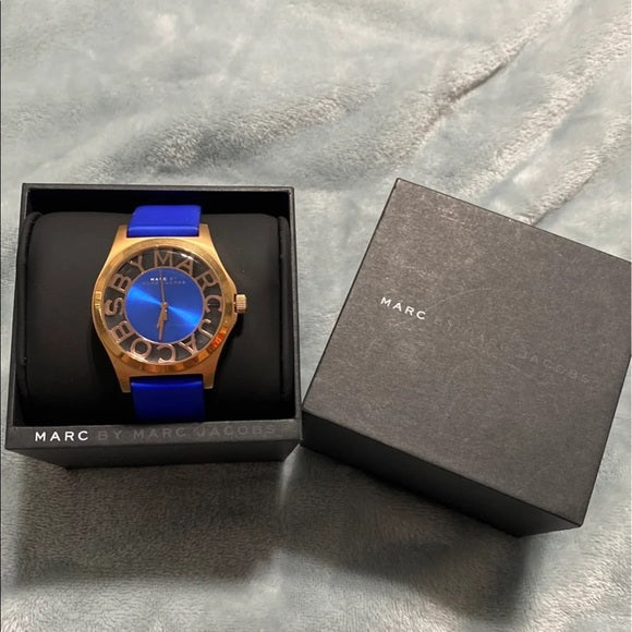 Shop Authentic Marc Jacobs Henry Skeleton Blue Dial Blue Leather Strap Watch for Women - MBM1244 - Luxxuri