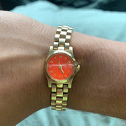  Shop Authentic Marc Jacobs Henry Dinky Red Dial Gold Steel Strap Watch for Women - MBM3202 - Luxxuri