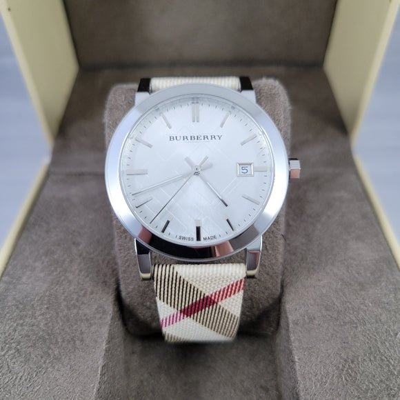  Shop Authentic Burberry The City Nova Silver Dial White Leather Strap Watch for Women - BU9022 - Luxxuri