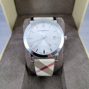  Shop Authentic Burberry The City Nova Silver Dial White Leather Strap Watch for Women - BU9022 - Luxxuri
