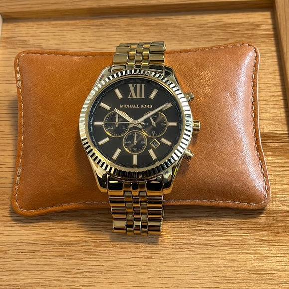  Shop Authentic Michael Kors Lexington Chronograph Black Dial Gold Steel Strap Watch for Men - MK8286 - Luxxuri