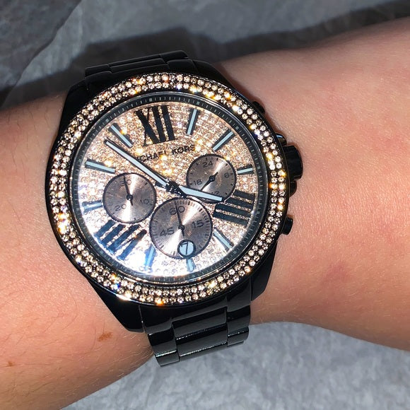  Shop Authentic Michael Kors Wren Chronograph Gold Diamonds Dial Black Steel Strap Watch for Women - MK5879 - Luxxuri