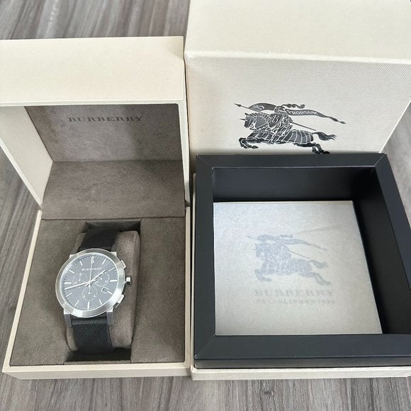  Shop Authentic Burberry The City Grey Dial Black Leather Strap Watch for Men - BU9359 - Luxxuri