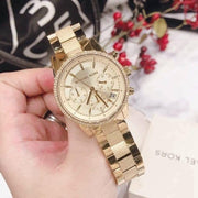  Shop Authentic Michael Kors Ritz Chronograph Gold Dial Gold Steel Strap Watch For Women - MK6597 - Luxxuri