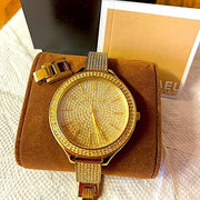  Shop Authentic Michael Kors Slim Runway Crystals Gold Dial Gold Steel Strap Watch for Women - MK3632 - Luxxuri