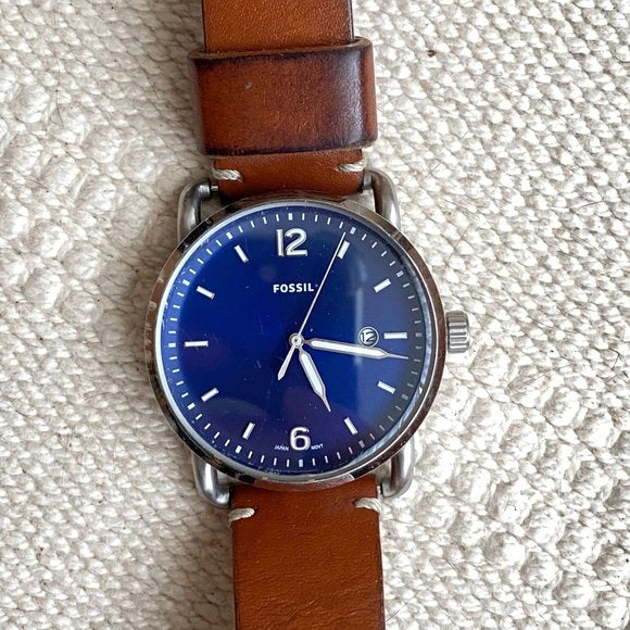  Shop Authentic Fossil Commuter Blue Dial Blue Leather Strap Watch for Men - FS5325 - Luxxuri