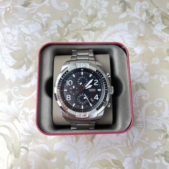  Shop Authentic Fossil Bronson Chronograph Black Dial Silver Steel Strap Watch for Men - FS5710 - Luxxuri