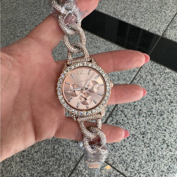  Shop Authentic Michael Kors Layton Multifunction Crystals Rose Gold Dial Rose Gold Steel Strap Watch for Women - MK4654 - Luxxuri