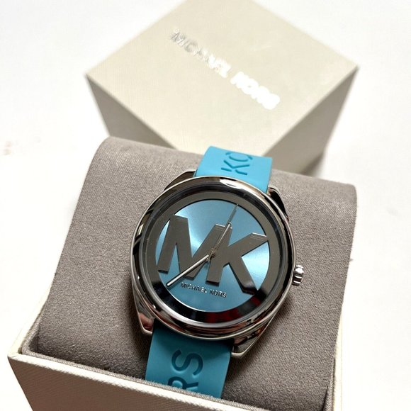  Shop Authentic Michael Kors Janelle Quartz Blue Dial Blue Rubber Strap Watch For Women - MK7350 - Luxxuri