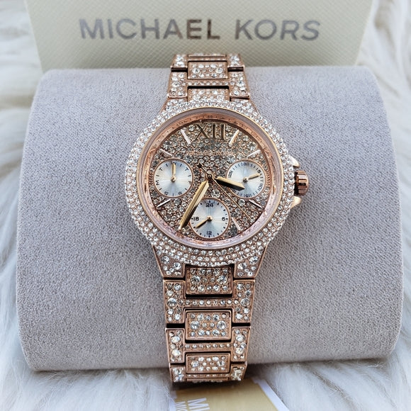  Shop Authentic Michael Kors Camille Multifunction Crystals Rose Gold Dial Rose Gold Steel Strap Watch For Women - MK6997 - Luxxuri