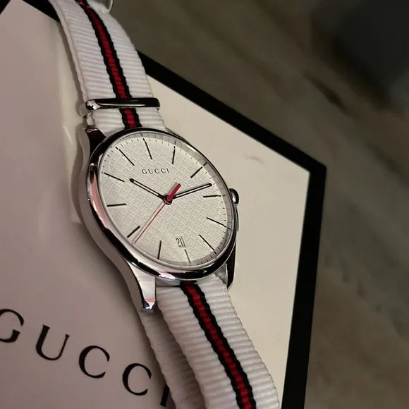  Shop Authentic Gucci G Timeless Quartz White DIal White NATO Strap Watch For Men - YA126322 - Luxxuri