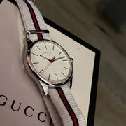  Shop Authentic Gucci G Timeless Quartz White DIal White NATO Strap Watch For Men - YA126322 - Luxxuri