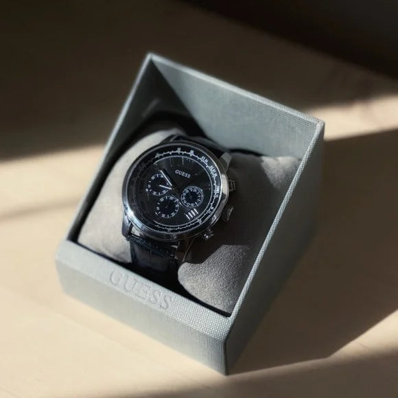  Shop Authentic Guess Horizon Chronograph Quartz Black Dial Blue Leather Strap Watch For Men - W0380G3 - Luxxuri