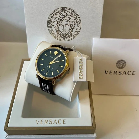  Shop Authentic Versace V-Circle Quartz Black Dial Brown Leather Strap Watch for Men - VEBQ01619 - Luxxuri