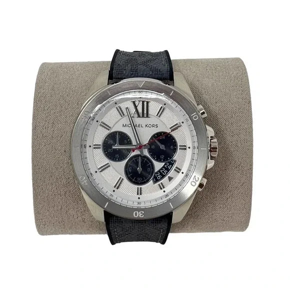  Shop Authentic Michael Kors Brecken Chronograph Silver Dial Grey Leather Strap Watch For Men - MK8922 - Luxxuri