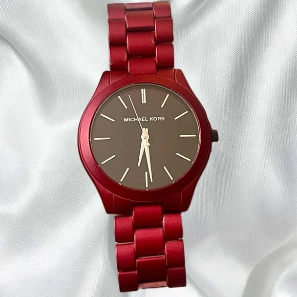  Shop Authentic Michael Kors Slim Runway Quartz Black Dial Red Steel Strap Watch for Men - MK8712 - Luxxuri