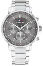  Shop Authentic Tommy Hilfiger Tyson Chronograph Grey Dial Silver Steel Strap Watch For Men - 1710604 - Luxxuri